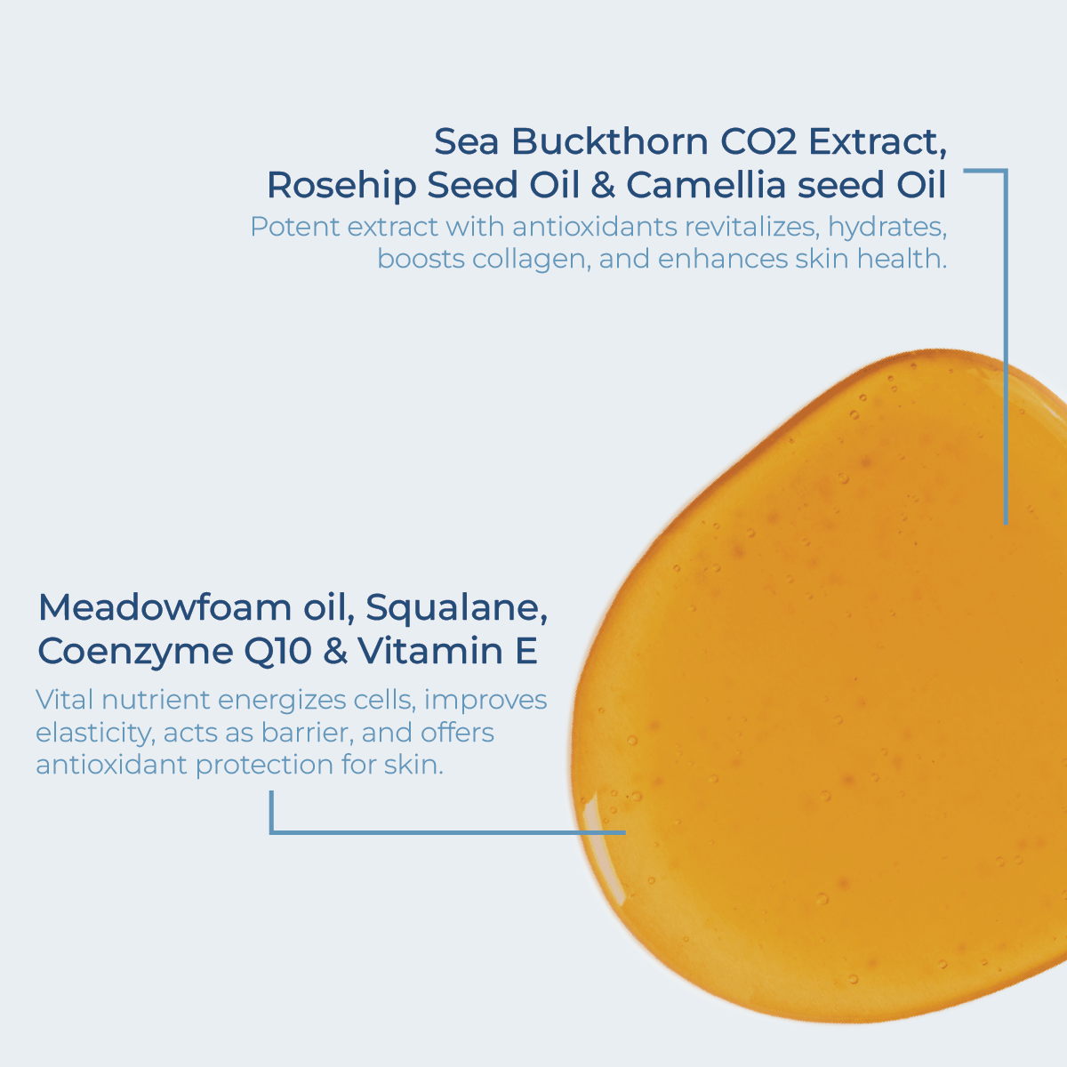 Image showing superRenew Night treat face oil texure, main ingredients and their benefits