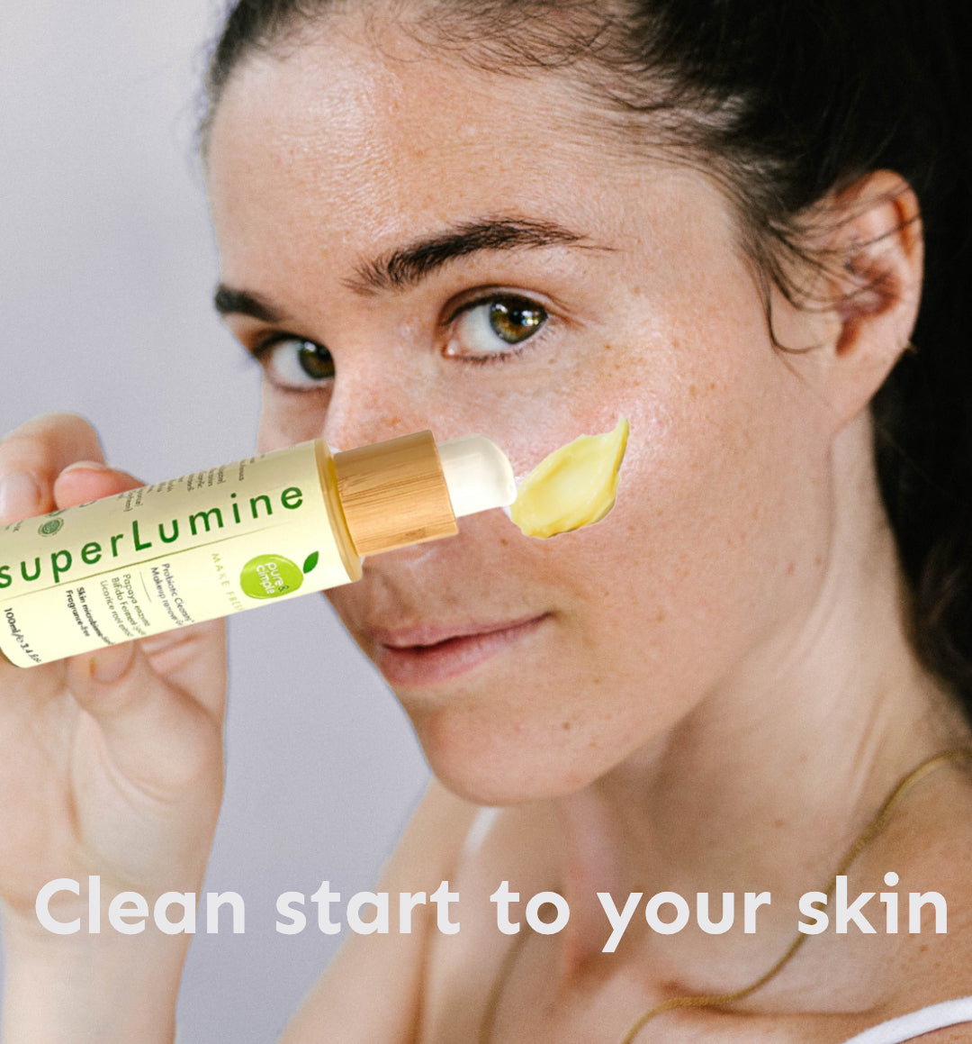 superLumine Probiotic Cleanser + Makeup remover Gel-to-Milk with Papaya Enzyme, licorice root extract